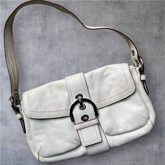 COACH Soho 9434 Double Pocket Flap Shoulder Bag White Leather Purse Y2k 2005 - Picture 4 of 15